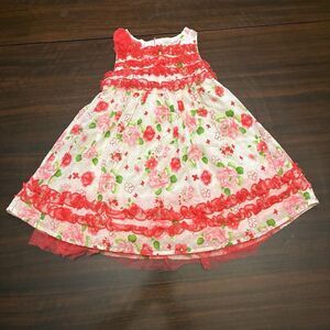 Nannette Girl Pink And White Floral Spring Dress W/ Ruffled Trim. Size 3T. Zip